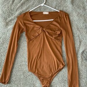 Altar'd State Women’s Tan Long Sleeve Bodysuit